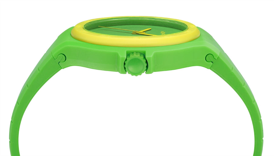 Kunststoff Uhr grün & gelb
