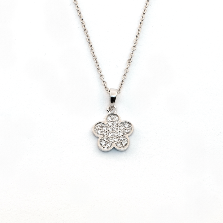 Zirkonia Halskette mit Anhänger | Silber Blume ausgefasst 